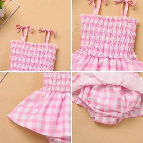Vista 7 de Vestido de tutú sin mangas para niñas pequeñas, vestido de tela escocesa rosa, vestido de verano para niñas pequeñas, vestidos de fiesta de princesa