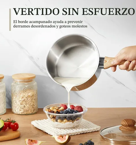 Vista 3 de KOCH SYSTEME CS Cacerola de acero inoxidable, olla de acero inoxidable de 1 cuarto de galón con base inoxidable de 5 capas, sartén con tapa y mango