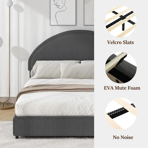 Vista 4 de Base de cama REVOMINCA tamaño Queen, base de cama tapizada de plataforma con cabecero, cama de plataforma suave con esquinas redondas, no se Dgery