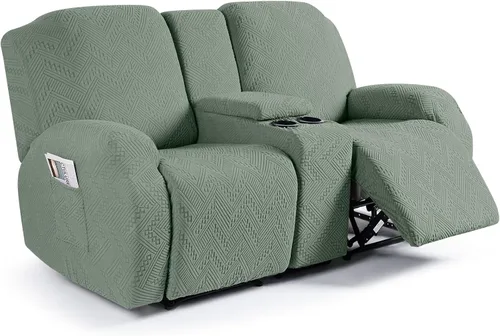 Vista 11 de Ruaozz - Fundas elásticas para sofá reclinable con consola de 4 piezas, con bolsillos, fundas de jacquard para sofá reclinable, protectores