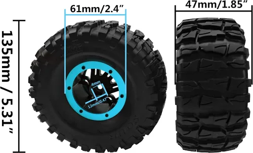 Vista 7 de Neumáticos de goma de 2.2 pulgadas inflables OD135mm y 0.472 in Hub hexagonal de plástico Beadlock llantas de rueda compatibles con Axial SCX10 Azul