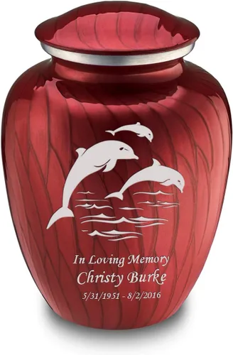 Vista 11 de Geturns Embrace - Urnas de cremación personalizadas de delfines para cenizas humanas, urna funeraria grande de color rojo brillante para mujeres