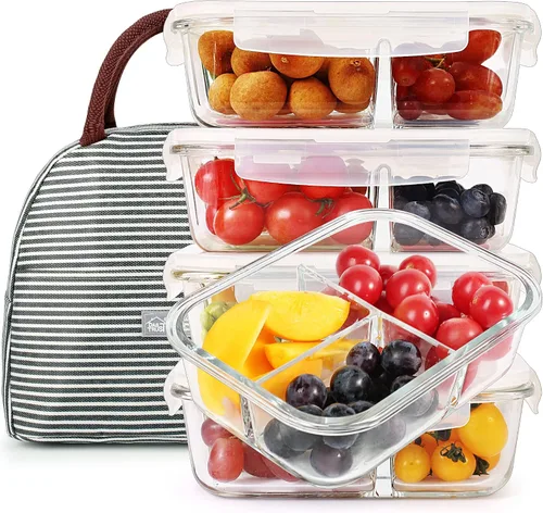 Vista 8 de DAS TRUST Paquete de 5 recipientes de vidrio de almacenamiento de alimentos de 36 onzas, contenedores de preparación de comidas, contenedores