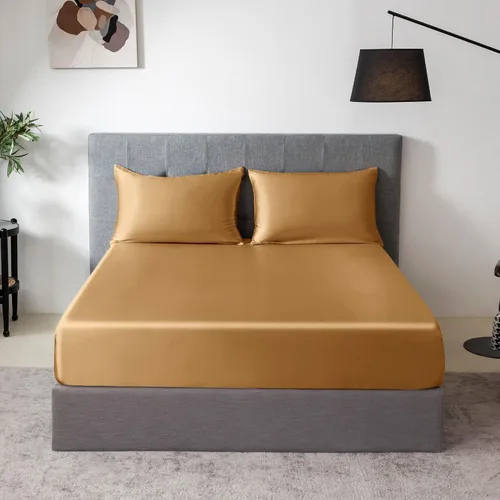 Vista 82 de THXSILK Juego de sábanas bajeras de 100% seda de morera, 3 piezas de seda 7A+, transpirable, suave, sábana bajera de 16 pulgadas de profundidad, 2