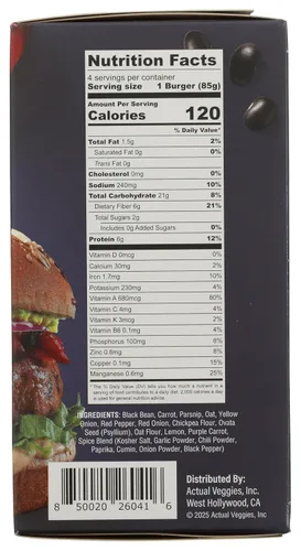 Vista 11 de Actual Veggies - Hamburguesa de frijol negro vegetariana, 12 oz