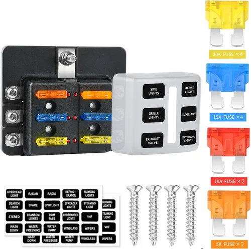 Vista 7 de Cuchilla de caja de fusibles de 12 vías de 12 V, caja de fusibles de 12 V con indicador LED, cubierta de humedad y polvo, soporte de caja