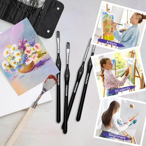 Vista 7 de Juego de 15 pinceles de pintura con microdetalles con estuche portátil para pintura al óleo, acuarela y acrílica, juego de pinceles de pintura