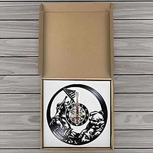 Vista 3 de Marines Raising The Flag On Iwo Jima Wwll Wall Art Reloj de pared Ww2 Bandera de Estados Unidos Contemporáneo Disco de vinilo Soldados Reloj Dia