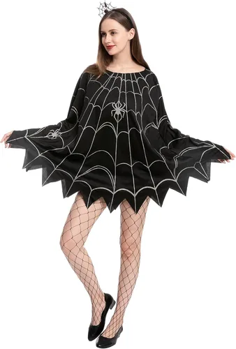 Vista 3 de Spooktacular Creations Disfraz de poncho de telaraña con diadema de araña para Halloween, fiesta, cosplay