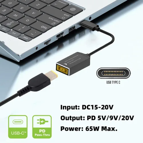Vista 7 de CY Cable rectangular Jack Thinkpad X1 Entrada a USB-C Tipo-C Cable de carga para teléfono portátil PD9V 5V 20V