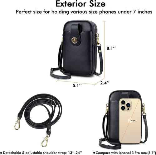 Vista 5 de RONSIN Bolso cruzado pequeño para teléfono celular para mujer, mini bolso de hombro tipo mensajero con cremallera y ranuras para tarjetas de crédito
