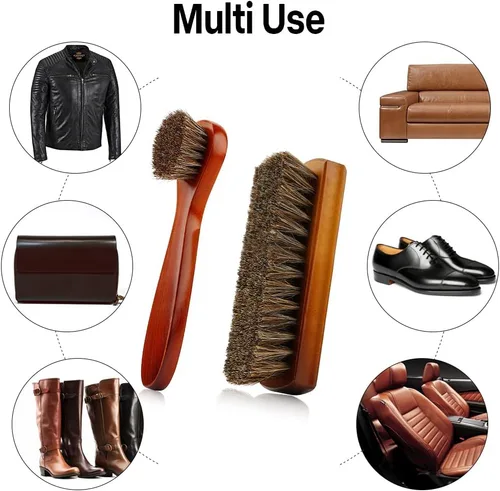 Vista 7 de Cepillo para zapatos, cepillo de limpieza de zapatos, 2 piezas de crin de caballo, cepillo para botas, cepillo de pelo de caballo para cuero