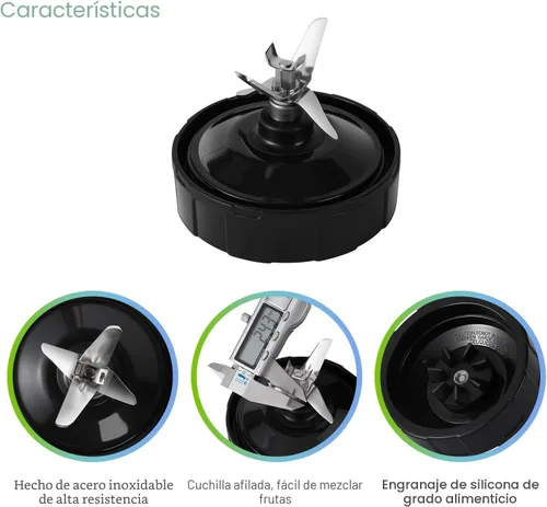 Vista 6 de Piezas de repuesto para licuadora Ninja, vasos de licuadora Ninja de 24 onzas con tapas para llevar, hoja extractora de 7 aletas, compatible