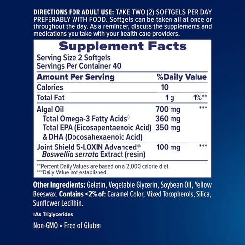 Vista 5 de Osteo Bi-Flex Advanced Omega-3 Complemento de aceite de algas complejo articular, 80 unidades Plant-Based, Improve Joint Function, Strength