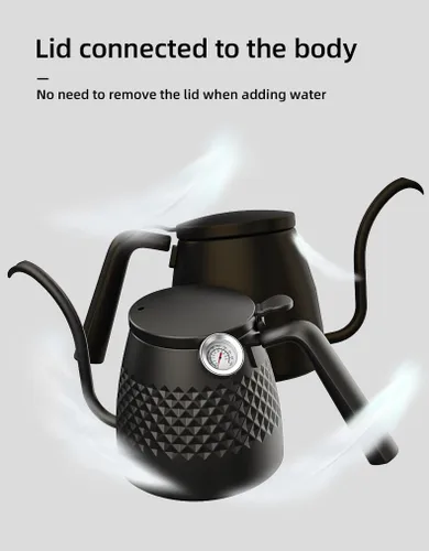 Vista 4 de Cafecito - Hervidor pequeño de cuello de cisne con termómetro, acero inoxidable 304, hervidor de café de 20 onzas