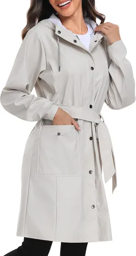 Vista 9 de UNIQUEBELLA Chubasqueros impermeables para mujer, impermeables, abrigos largos con capucha para lluvia, rompevientos, gabardina para exteriores