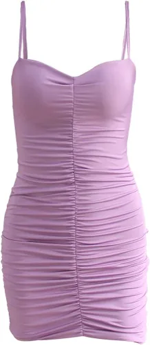 Vista 5 de Yuhanstore Vestido sexy fruncido para mujer, con cordón de espagueti, espalda descubierta, falda de tirantes de verano para club YH1377