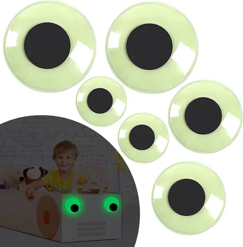 Vista 9 de PETKNOWS 6 piezas de ojos gigantes que brillan en la oscuridad, 1 pulgada autoadhesivos, ojos luminosos brillantes para manualidades, calcomanías