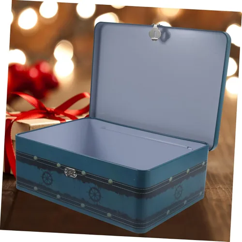 Vista 7 de Caja de almacenamiento con cerradura organizador de fotos escritorio escritorio hojalata caja de estaño escritorio rectangular alcancía pequeña caja