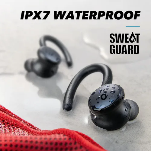 Vista 9 de Soundcore Anker-Auriculares entrenamiento Sport X10, true wireless bluetooth 5.2, ganchos giratorios orejas, graves profundos, IPX7, prueba sudor