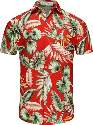 Vista 103 de KYKU - Camisa hawaiana funky para hombre, ropa tropical para vacaciones en Palm Beach