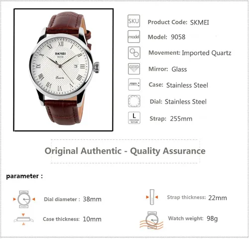 Vista 5 de SKMEI Reloj de pulsera de cuero para hombre, con números de moda, para negocios, ocio, impermeable, calendario