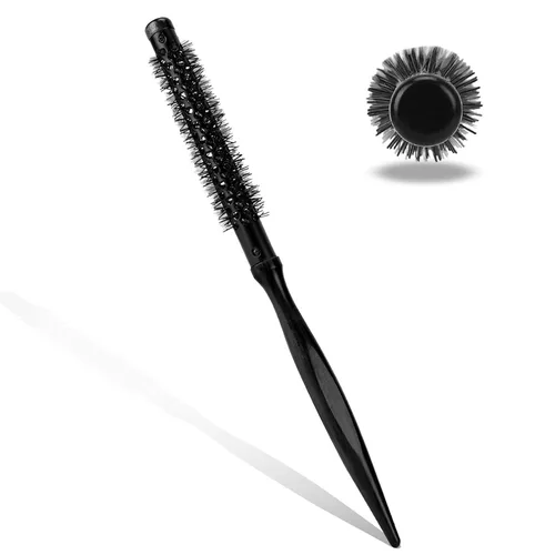 Vista 10 de Mini cepillo Quiff Roller para secado y rizado, cepillo de viaje portátil de 1/2 pulgada con mango de madera y cerdas de nailon para peinar cabello