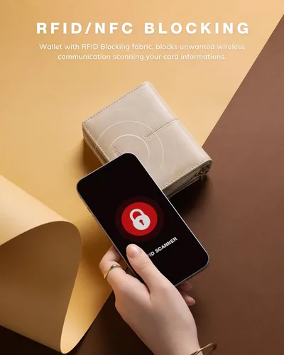 Vista 4 de Vulkitty Cartera pequeña para mujer, tarjetero de cuero plegable con bloqueo RFID y bolsillo para monedas, doble ventana de identificación