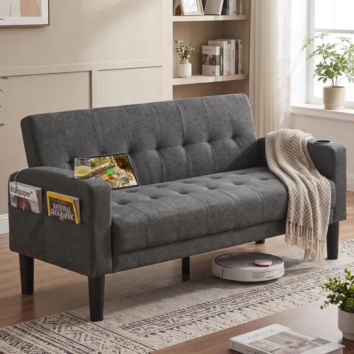 Vista 10 de 62 '' negro imitación cuero copetudo tapicería Loveseat para sala de estar
