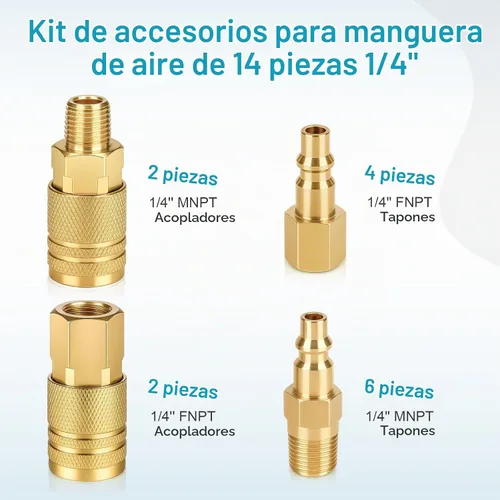 Vista 3 de 14 piezas de accesorios de manguera de aire NPT de 1/4 pulgadas, accesorios para herramientas de aire, accesorios de compresor de aire, conexión