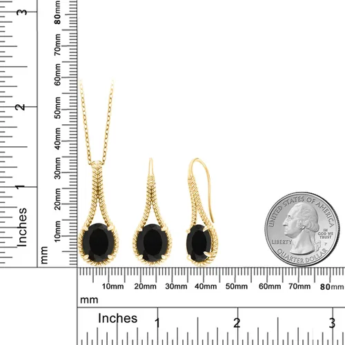 Vista 3 de Gem Stone King Gemstone Birthstone Pendant and Earrings Jewelry Set For Women In 18K Yellow Gold Plated Silver Oval 12X10MM With 18 Inch Silver