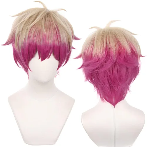 Vista 27 de Pelucas de anime verde oscuro para hombre, peluca corta y recta con flequillo para mujer, peluca COS para Halloween, Navidad, cómic, transmisión
