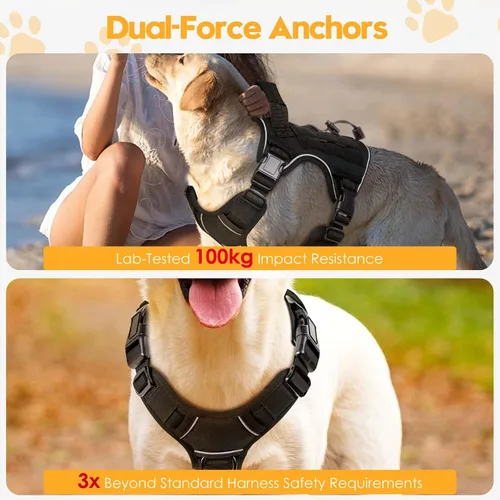 Vista 4 de Arnés táctico para perros grandes, chaleco reflectante ajustable sin tirones con sistema Molle, control de grado militar K9 para entrenamiento