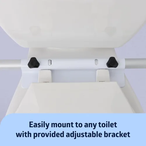 Vista 3 de Riel de seguridad plegable para inodoro con altura ajustable, ajuste universal para asientos estándar o elevados, marco de aluminio, reposabrazos