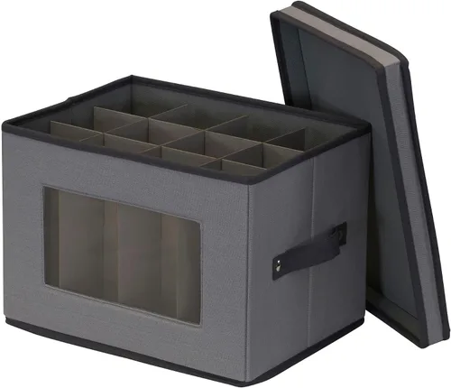 Vista 4 de Household Essentials Caja de almacenamiento para copas de champán, 12 compartimentos resistentes, panel frontal con ventana, 2 asas remachadas, caja
