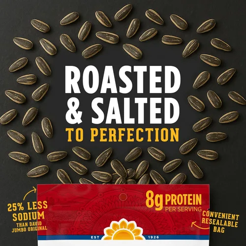 Vista 4 de DAVID Semillas de girasol con sodio reducido, sabor original, 16 oz.