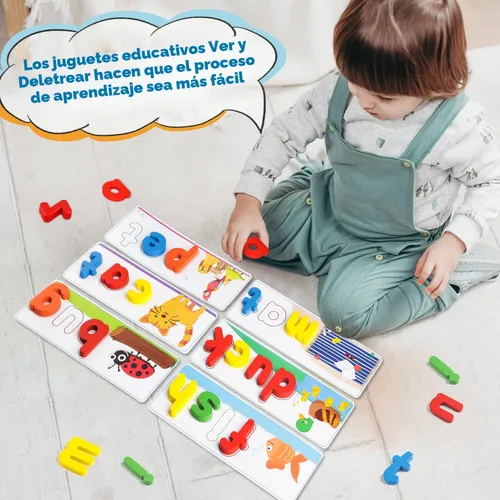 Vista 4 de Juguetes educativos de aprendizaje para niños y niñas de 2, 3, 4, 5, 6 años, juego de letras a juego con tarjetas del alfabeto para niños, juguete