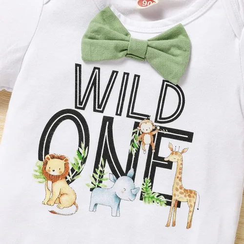 Vista 4 de GRNSHTS Ropa divertida de primer cumpleaños para bebé niño, mameluco con pajarita, mameluco para tartas