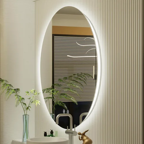 Vista 3 de Espejo LED para baño de 24 pulgadas, 3 temperaturas de color (3000K/4500K/6000K), retroiluminación regulable, antivaho, vidrio HD de 5MM, CRI 90+