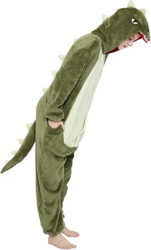 Vista 5 de CALANTA Mono de dinosaurio para adultos, disfraz de dragón T-Rex Animal para mujer, pijama de felpa de una pieza, cosplay, Halloween, Navidad