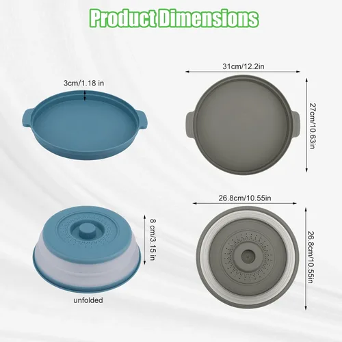 Vista 2 de Juego de 2 cubiertas de placa de salpicaduras para microondas para alimentos con alfombrilla base, tapa protectora de salpicaduras de silicona