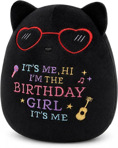 Vista 10 de Peluche de gato negro de 8 pulgadas con pastel, lindo regalo de cumpleaños negro para niñas, niños y gatos, decoración de la habitación del hogar