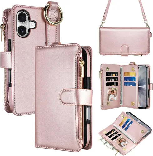 Vista 9 de Vofolen Funda tipo cartera para iPhone 16 con tarjetero y bloqueo RFID Negro