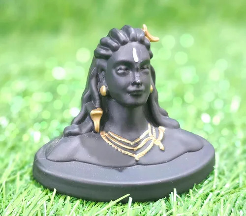 Vista 6 de Polyrasin India First Yogi Lord Adiyogi Shiva (Mahadev) Esculturas negras mate, estatua de ídolo, tablero de instrumentos del automóvil, decoración