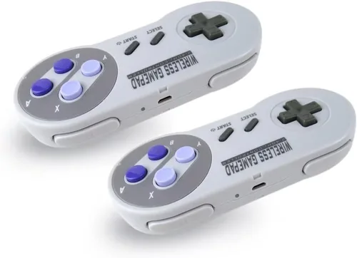 Vista 6 de Paquete de 2 controladores inalámbricos para SNES Classic Edition (Mini)para NES Classic Edition, Gamepad con receptor inalámbrico USB compatible