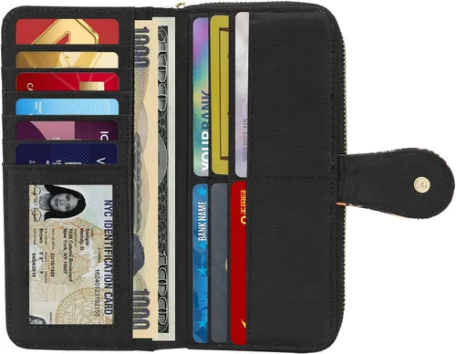 Vista 6 de Cartera de mano para mujer, estilo bohemio, con RFID, elegante, espaciosa con correa para viajes, capacidad para tarjetas, teléfono, dinero