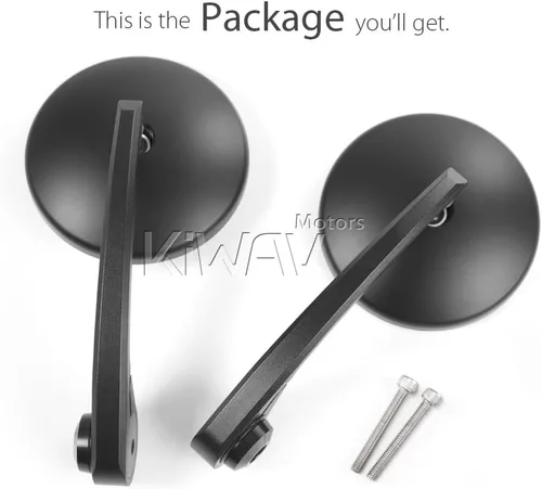 Vista 9 de KiWAV Espejos de extremo de barra de motocicleta Eclipse negro compatible con manillar roscado M6