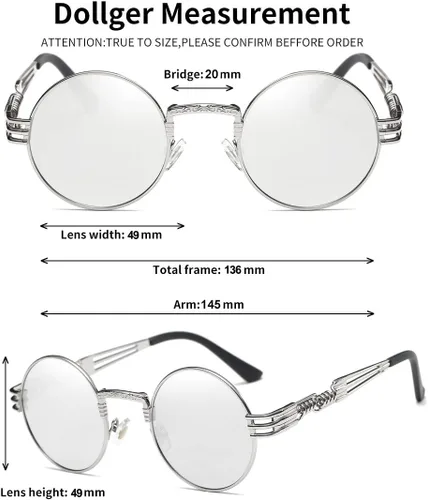 Vista 17 de Dollger Gafas de sol redondas Steampunk con marco de metal