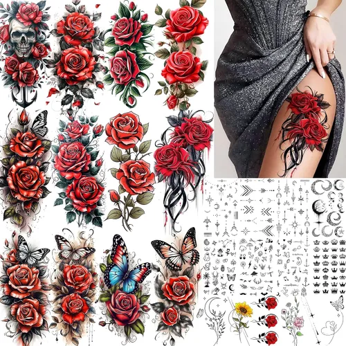 Vista 17 de COKTAK 6 Piezas/Lote Adhesivos Temporales Únicos de Henna Negra para Adultos, Mujeres, Niñas, Pluma, Mandala, Flor, Arte Corporal, Tatuajes Grandes