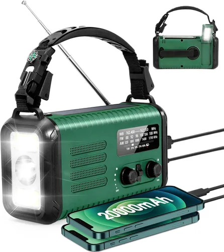 Vista 10 de Radio de emergencia NOAA de alerta meteorológica con energía solar y manivela de mano USB-C carga portátil radio AM/FM 3W, lámpara de lectura